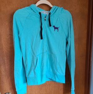 🦩3/$30 Pink Zip Up Blue Hoodie - size small